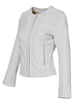 Womens Leather Jackets Motorcycle Bomber Biker White Real